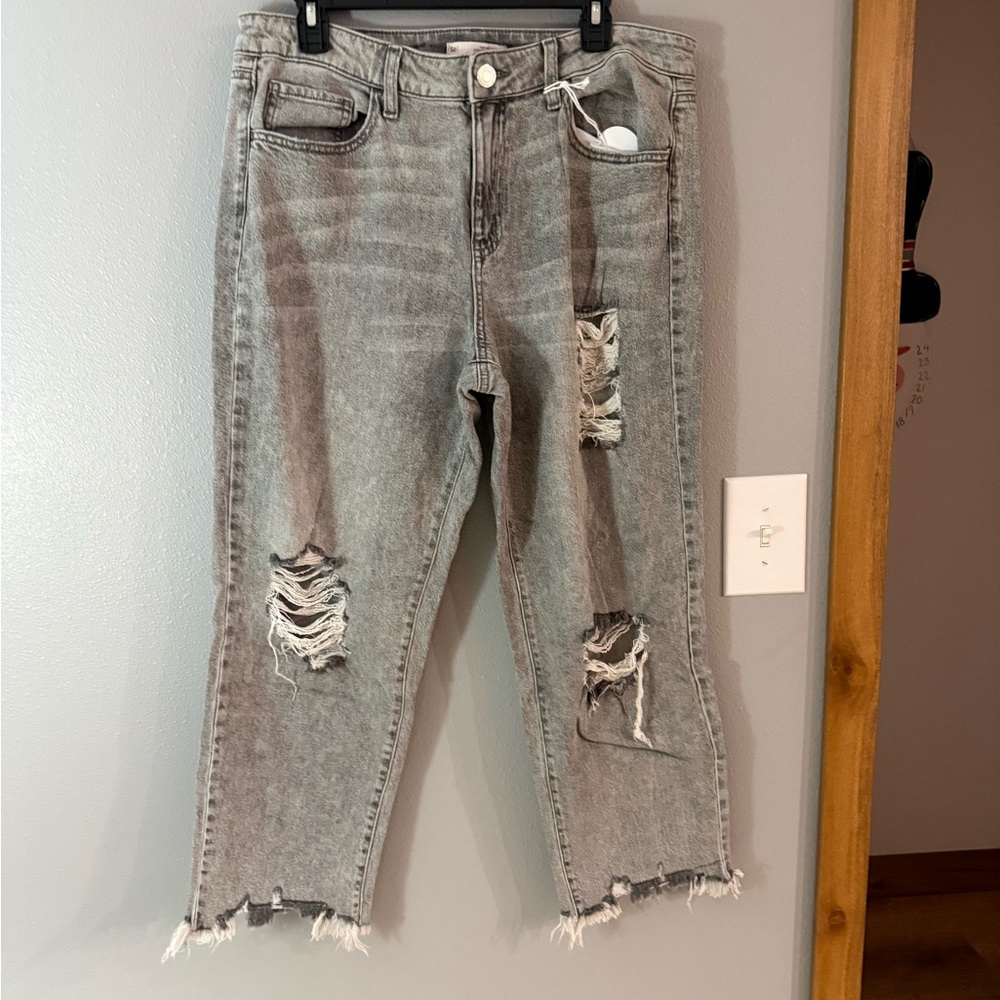 SO Women's Distressed Gray Straight Leg Jeans